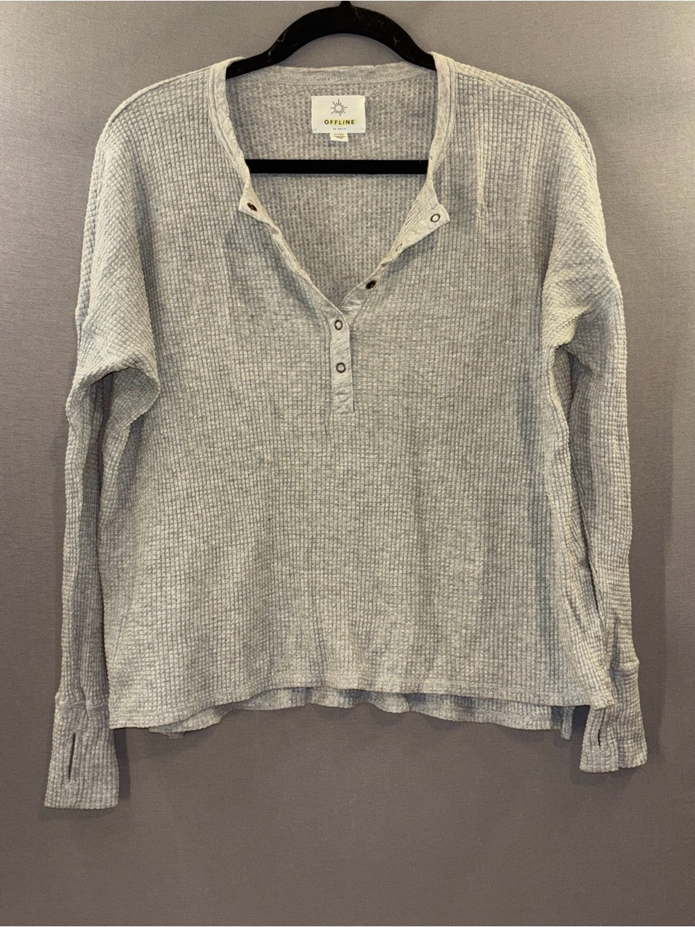 Offline by aerie Women's Light Gray Waffle Henley Long-Sleeve Top XS